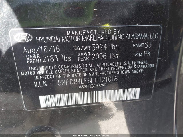 5NPD84LF8HH121018 Hyundai Elantra
