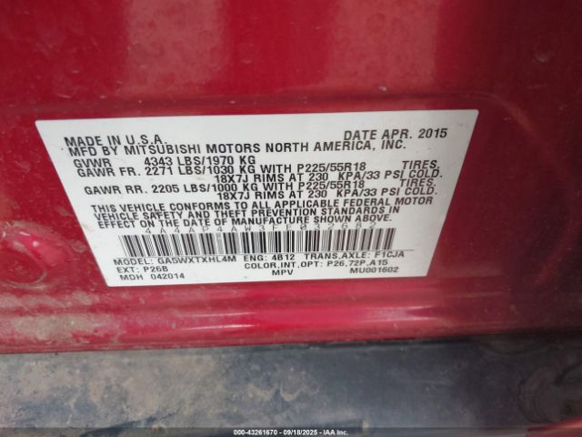 2015 MITSUBISHI OUTLANDER SPORT 4A4AP4AW3FE032682 Photo 8