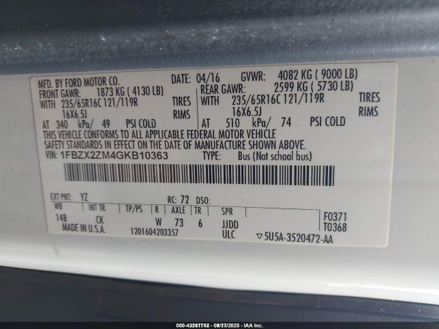 1FBZX2ZM4GKB10363 Ford Transit