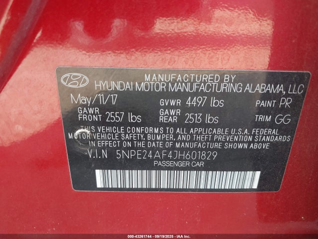 5NPE24AF4JH601829 Hyundai gdi theta-ii