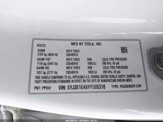 2023 TESLA MODEL 3 5YJ3E1EAXPF505318 Photo 8