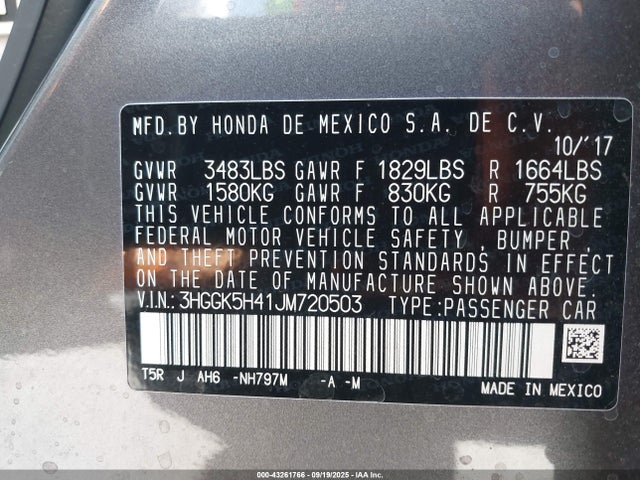 3HGGK5H41JM720503 Honda l15b1