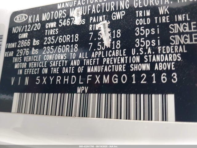 5XYRHDLFXMG012163 KIA t-gdi theta-iii