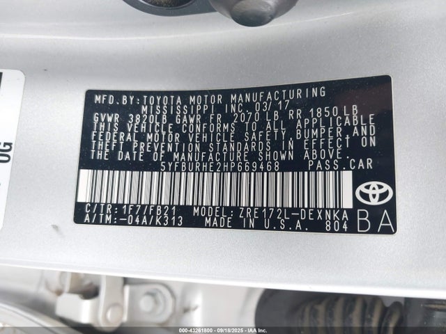 5YFBURHE2HP669468 Toyota 2zr-fe
