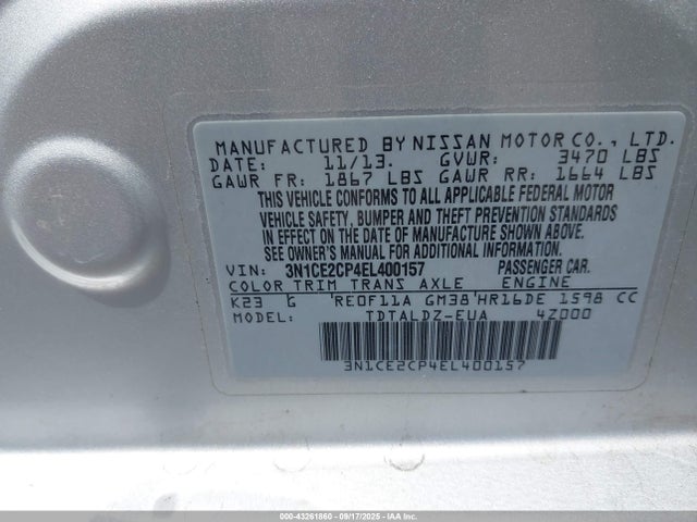 3N1CE2CP4EL400157 Nissan VERSA NOTE