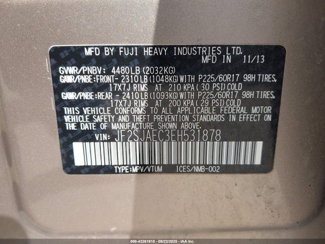 JF2SJAEC3EH531878 Subaru 2.5na u5