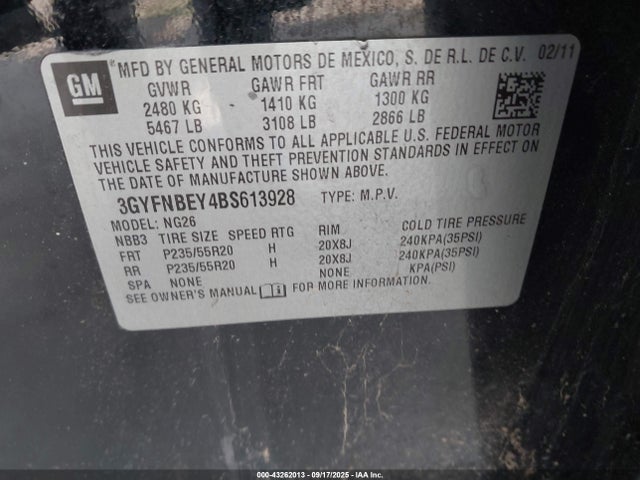 2011 CADILLAC SRX 3GYFNBEY4BS613928 Photo 8