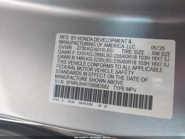 Honda j35y7 2025 5FNRL6H61SB083582 Image 9