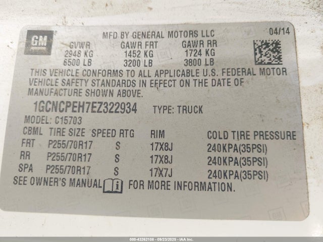 1GCNCPEH7EZ322934 Chevrolet lv3 - vvt, aluminum, e85 max