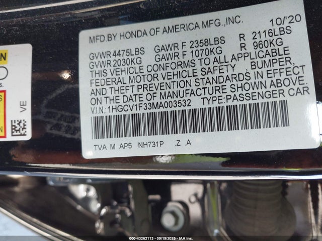 Honda l15be 2021 1HGCV1F33MA003532 Image 9