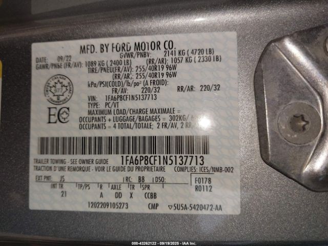 2022 FORD MUSTANG 1FA6P8CF1N5137713 Photo 8