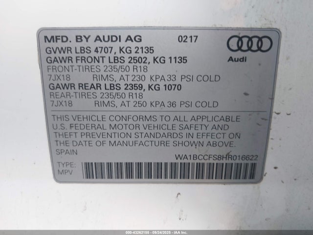 2017 AUDI Q3 WA1BCCFS8HR016622 Photo 8