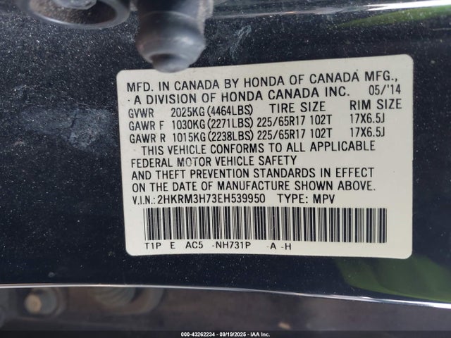 2HKRM3H73EH539950 Honda k24z7