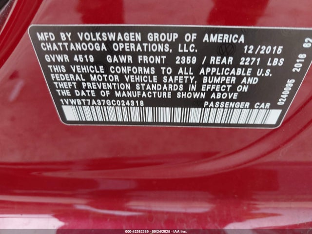 Volkswagen 2016 2016 1VWBT7A37GC024318 Image 9