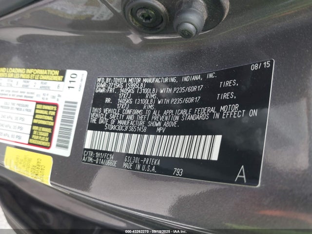 Toyota 2gr-fks 2015 5TDKK3DC3FS651458 Image 9