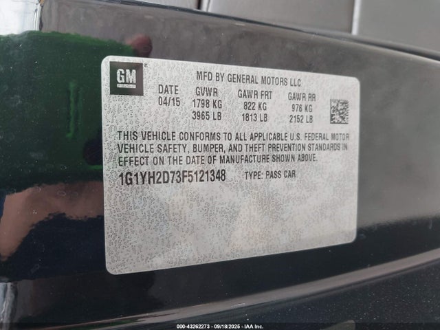 Chevrolet lt1 2015 1G1YH2D73F5121348 Image 9