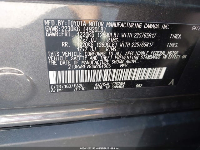 2T3RWRFV8SW284005 Toyota a25a-fxs