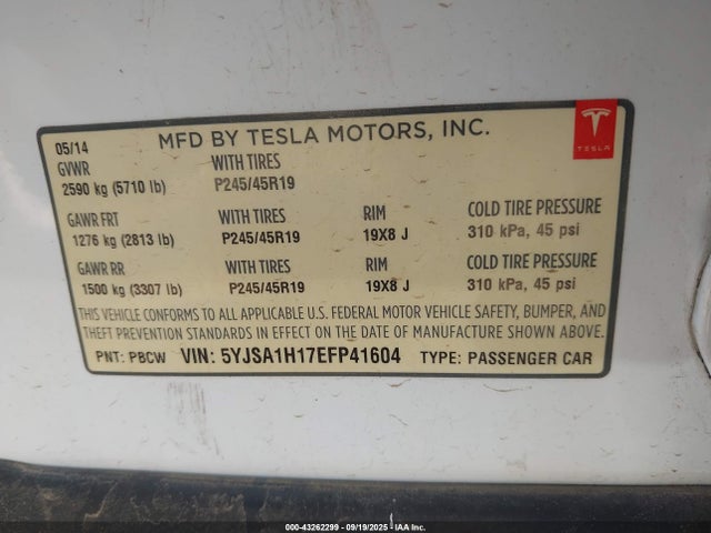 2014 TESLA MODEL S 5YJSA1H17EFP41604 Photo 8