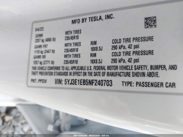 2022 TESLA MODEL 3 5YJ3E1EB5NF240703 Photo 8