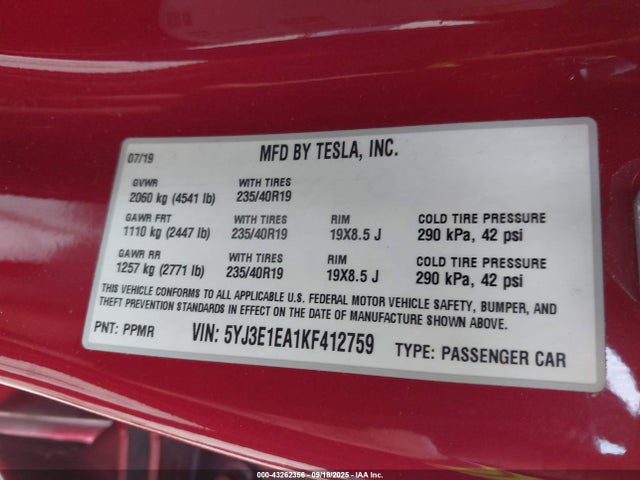 2019 TESLA MODEL 3 5YJ3E1EA1KF412759 Photo 8