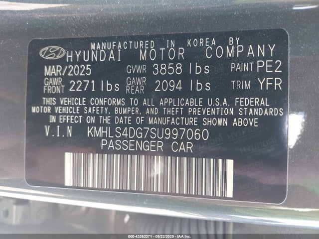 KMHLS4DG7SU997060 Hyundai mpi nu pe