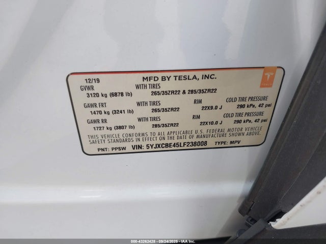 2020 TESLA MODEL X 5YJXCBE45LF238008 Photo 8