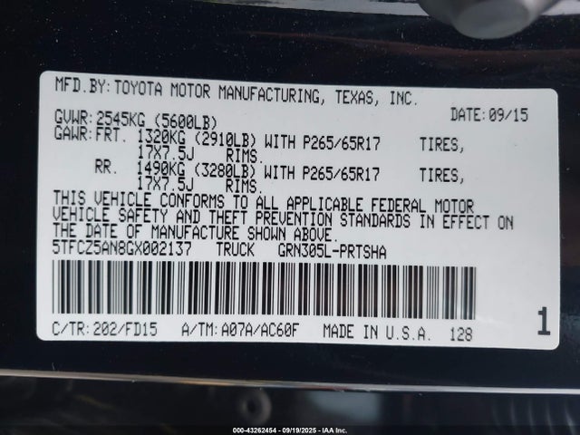 5TFCZ5AN8GX002137 Toyota 2gr-fks