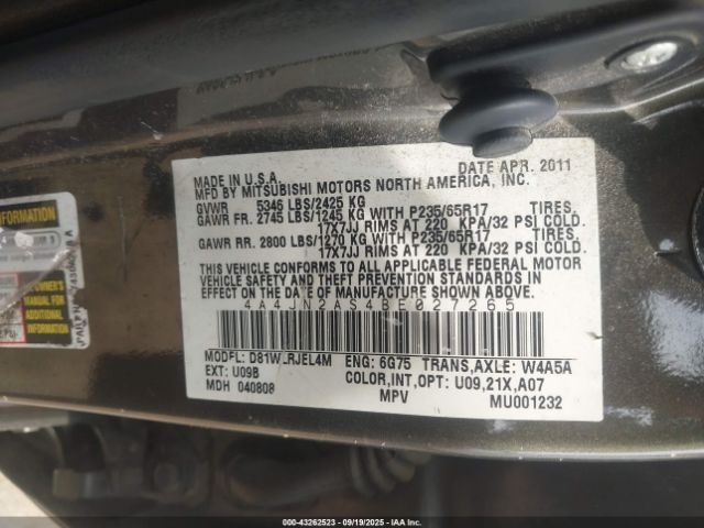 2011 MITSUBISHI ENDEAVOR 4A4JN2AS4BE027265 Photo 8
