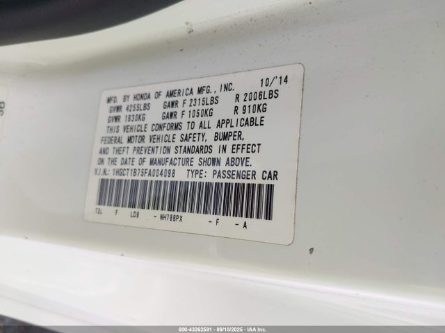 Honda k24w1 2015 1HGCT1B75FA004098 Image 9