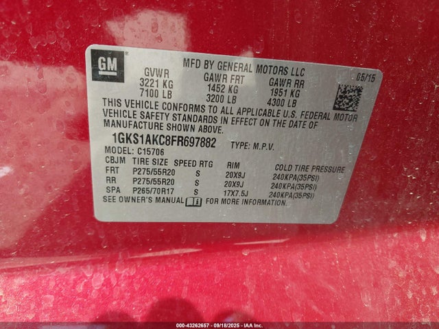 1GKS1AKC8FR697882 GMC l83 - vvt, active fuel management, aluminum