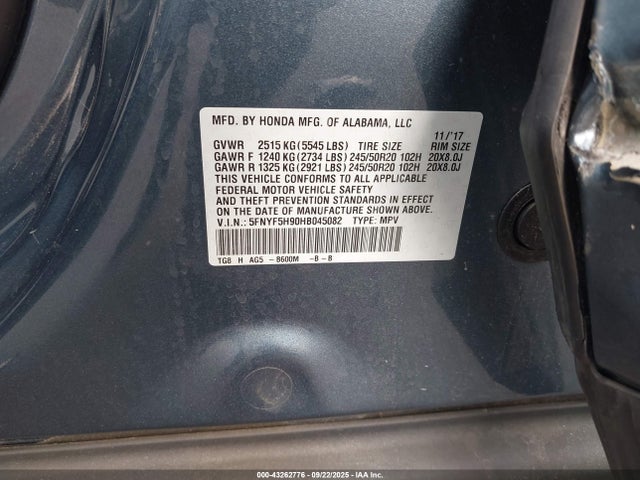 5FNYF5H90HB045082 Honda j35y6