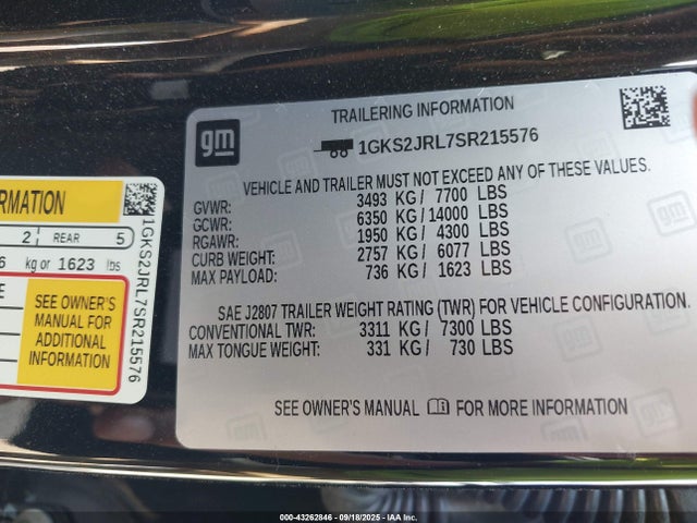 1GKS2JRL7SR215576 GMC l87