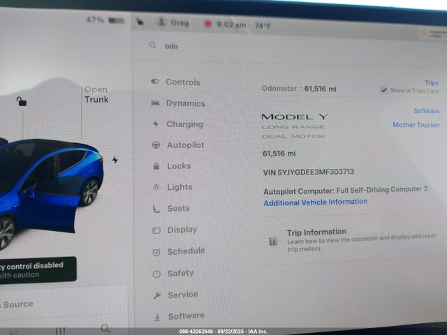 43262848 :رقم المزاد ، 5YJYGDEE3MF303713 vin ، 2021 Tesla Model Y Long Range Dual Motor All-wheel Drive مزاد بيع