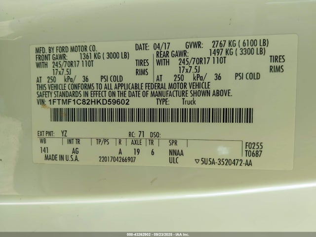 Ford 3.5l ti-vct 2017 1FTMF1C82HKD59602 Image 9