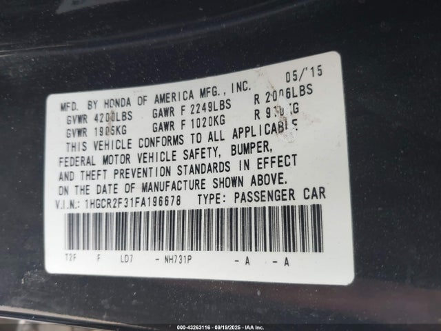 1HGCR2F31FA196678 Honda k24w1