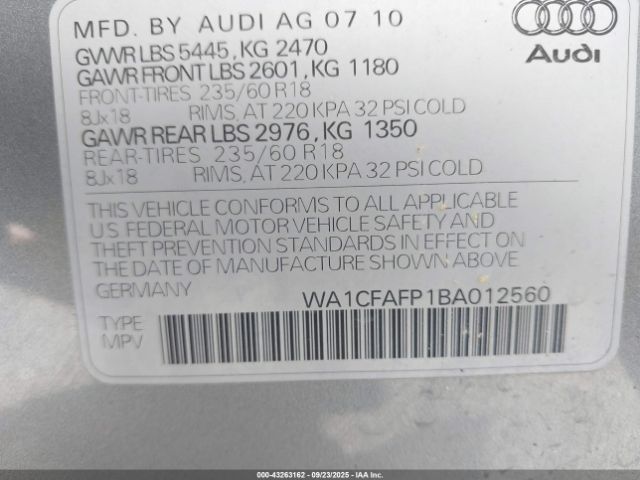 2011 AUDI Q5 WA1CFAFP1BA012560 Photo 8