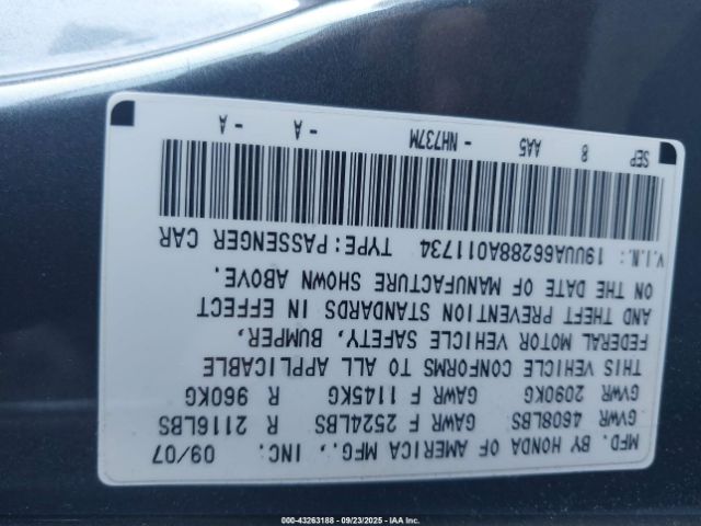 2008 ACURA TL 19UUA66288A011734 Photo 8