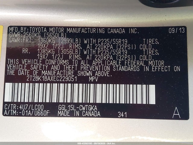 2T2BK1BAXEC229051 Lexus 2gr-fe