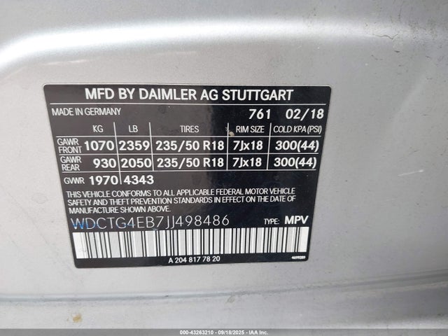 WDCTG4EB7JJ498486 Mercedes-Benz m270
