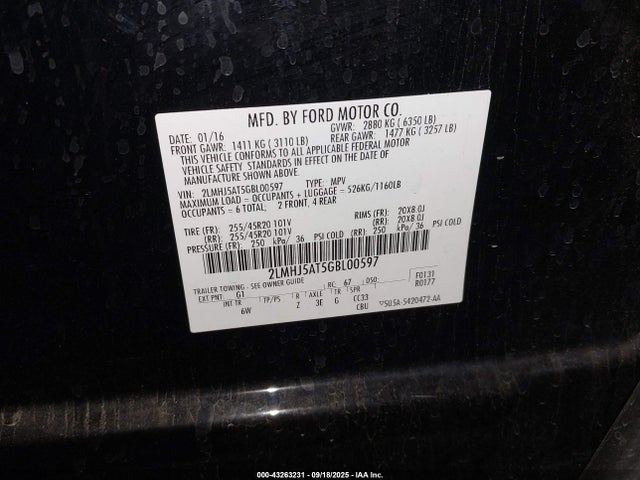 2LMHJ5AT5GBL00597 Lincoln MKT