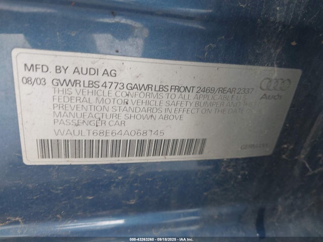 2004 AUDI A4 WAULT68E64A068145 Photo 8