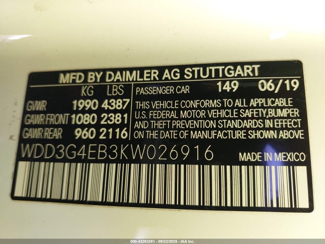 WDD3G4EB3KW026916 Mercedes-Benz m260