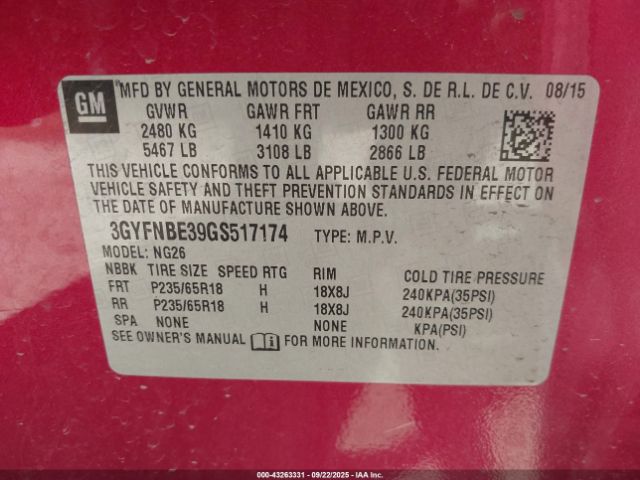 2016 CADILLAC SRX 3GYFNBE39GS517174 Photo 8