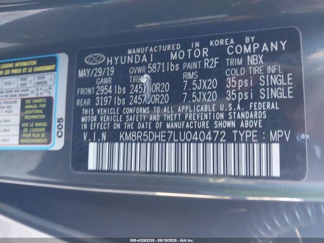 2020 HYUNDAI PALISADE KM8R5DHE7LU040472 Photo 8