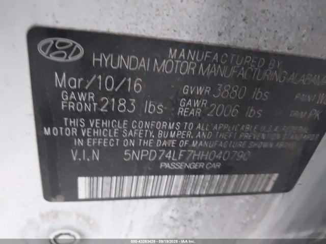 5NPD74LF7HH040790 Hyundai Elantra