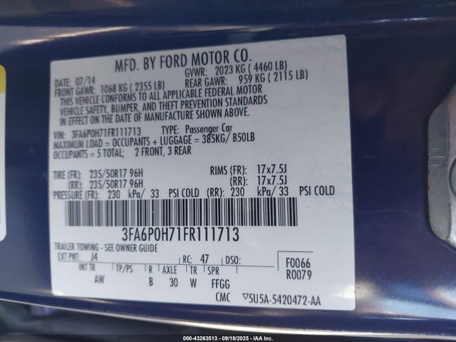3FA6P0H71FR111713 Ford FUSION SE