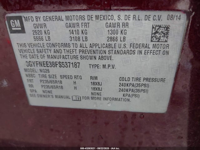 2015 CADILLAC SRX 3GYFNEE38FS537187 Photo 8