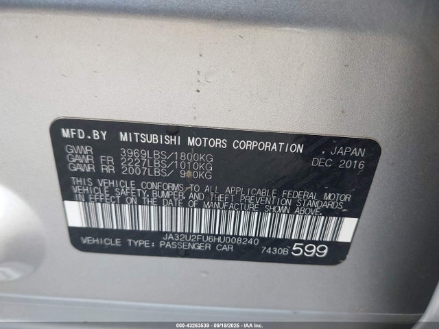 JA32U2FU6HU008240 Mitsubishi 2.0 dohc mivec