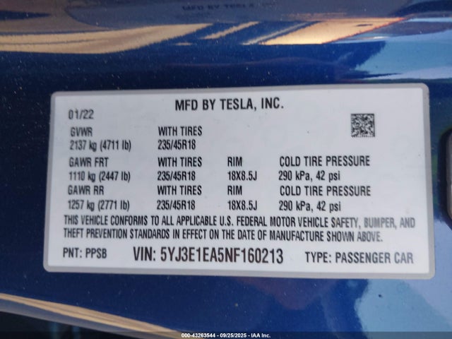 2022 TESLA MODEL 3 5YJ3E1EA5NF160213 Photo 8