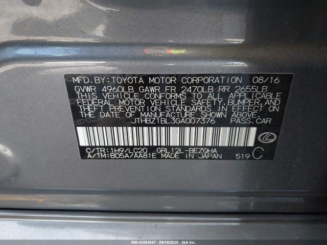 JTHBZ1BL3GA007376 Lexus 2gr-fks